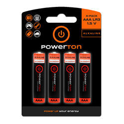 Baterie alkalická, AAA, 1.5V, Powerton, 4-pack